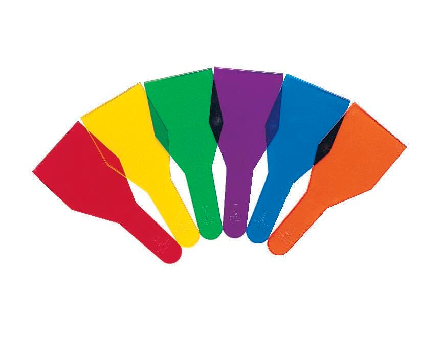 American Scientific Transparent Color Paddle Set, 6 in, Assorted Color, Set of 18, Item Number 1006442